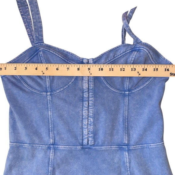 Denim Corset Mini Dress Blue Chambray Hook Front Bustier Y2K Cottagecore western - Picture 5 of 7